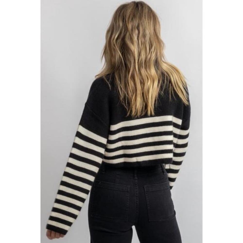 CRESCENT Corbin Striped Knit Sweater in Black & White Women's Size Small - Picture 2 of 9